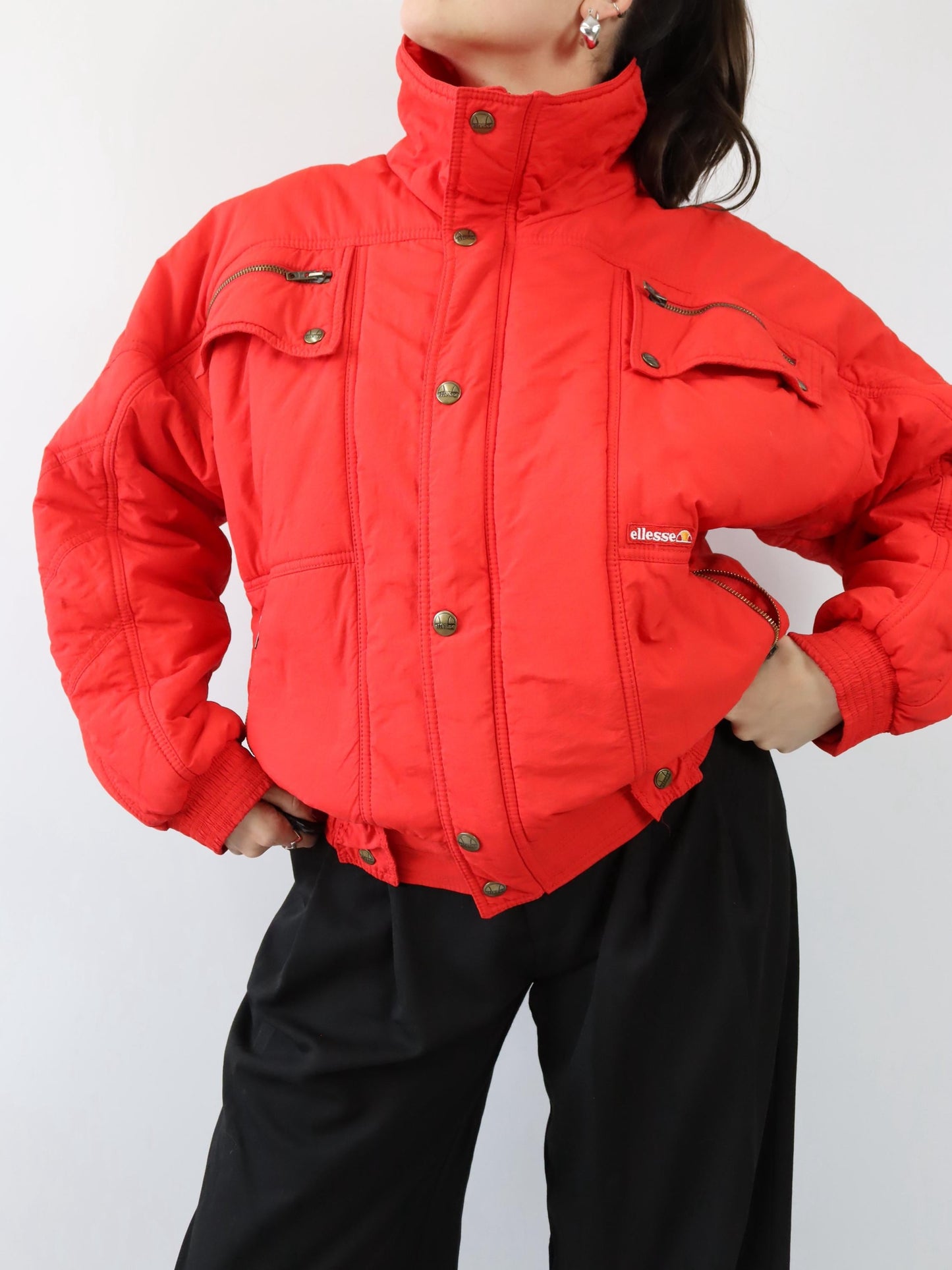 Vintage 80s 90s ELLESSE Winter Jacket Shoulder Pads Lined Red 48 M
