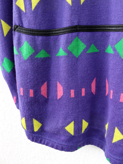 Vintage 80s 90s SANTINI Wool Jumper Cycling Jumper crazy pattern Purple XXL