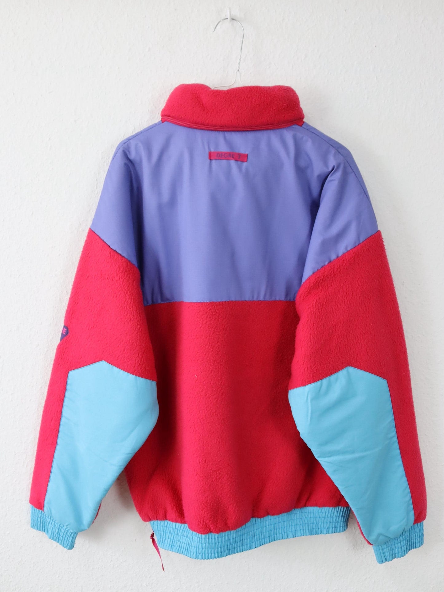 Vintage 80s 90s DEGRE 7 Fleece Pullover Polarplus Stand-up Collar Purple Pink Turquoise L