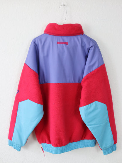 Vintage 80s 90s DEGRE 7 Fleece Pullover Polarplus Stand-up Collar Purple Pink Turquoise L