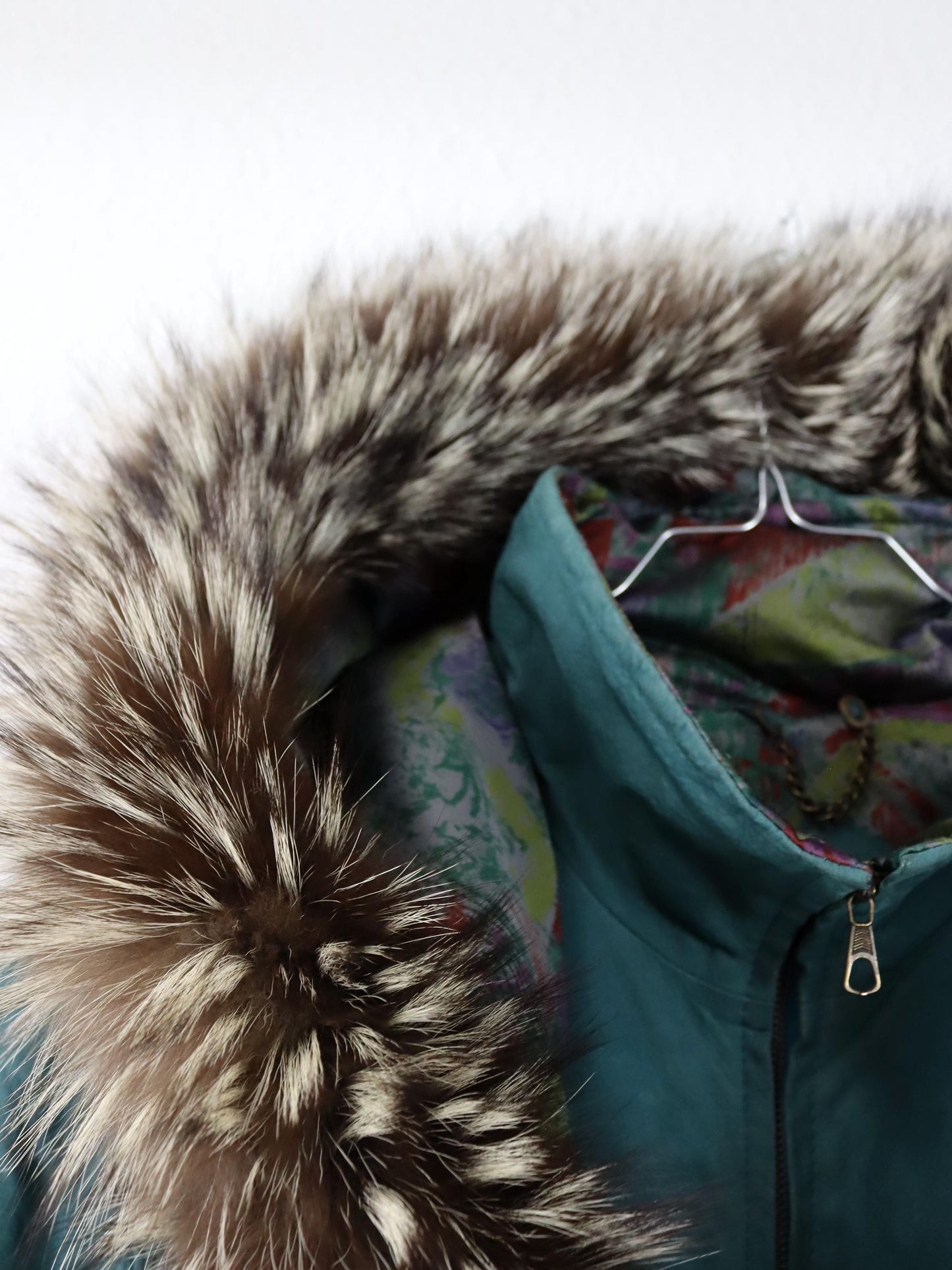 Vintage 80er 90er ALTA MODA Ledermantel Lederjacke Kapuze Pelzkragen türkis 42