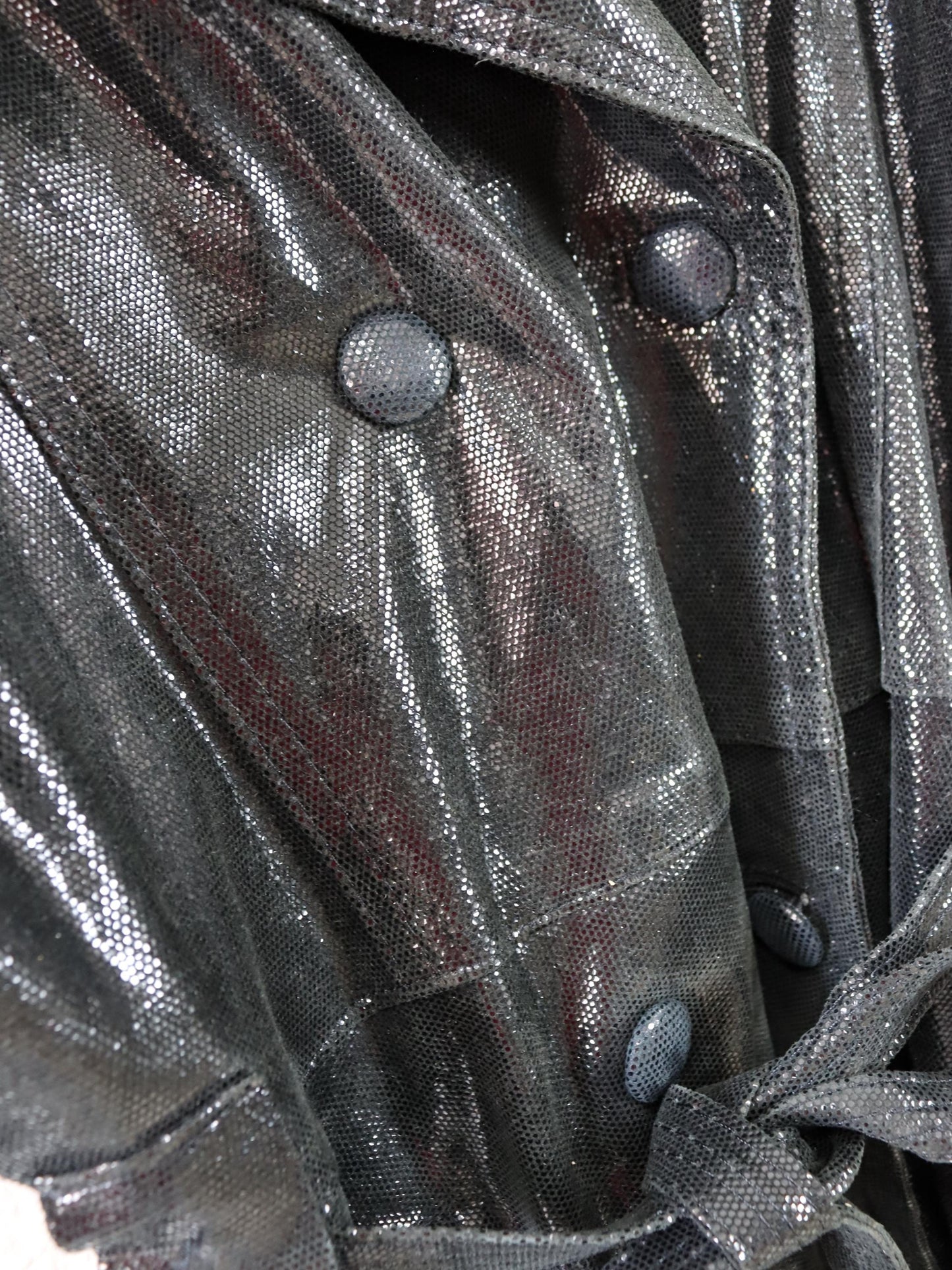 Vintage 80er 90er ATLANTIQUE CUIR Lederjacke Glitzer schwarz Doppelknopfreihe Schulterpolster 40