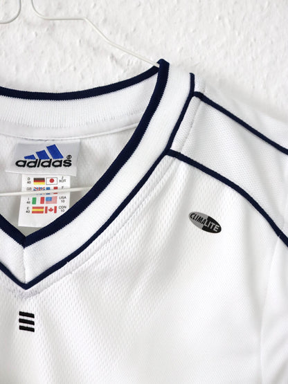 Vintage 80s 90s ADIDAS Tank Top Sleeveless White Dark Blue D40