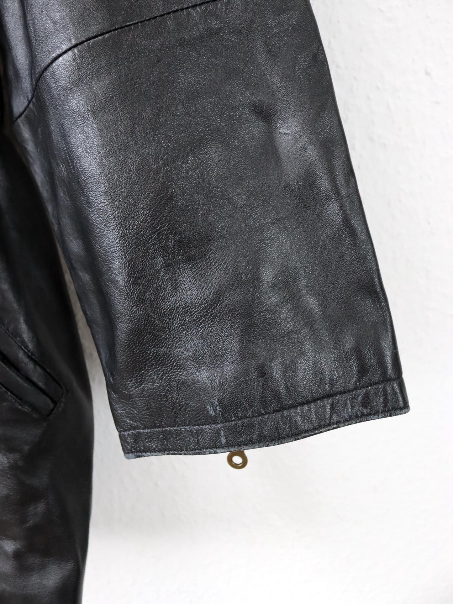 Vintage 80s 90s JCC COLLECTION Leather Jacket Leather Coat Belt Biker Jacket Black 38