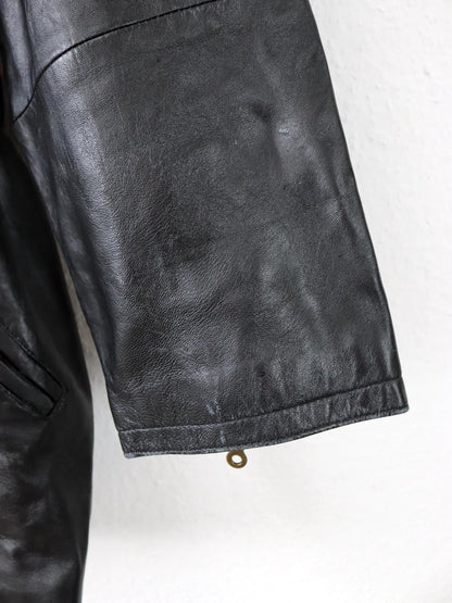 Vintage 80s 90s JCC COLLECTION Leather Jacket Leather Coat Belt Biker Jacket Black 38