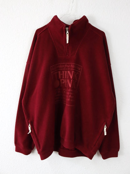 Vintage 80er 90er THINK PINK Fleecepullover Stehkragen bordeaux Stickerei XXL