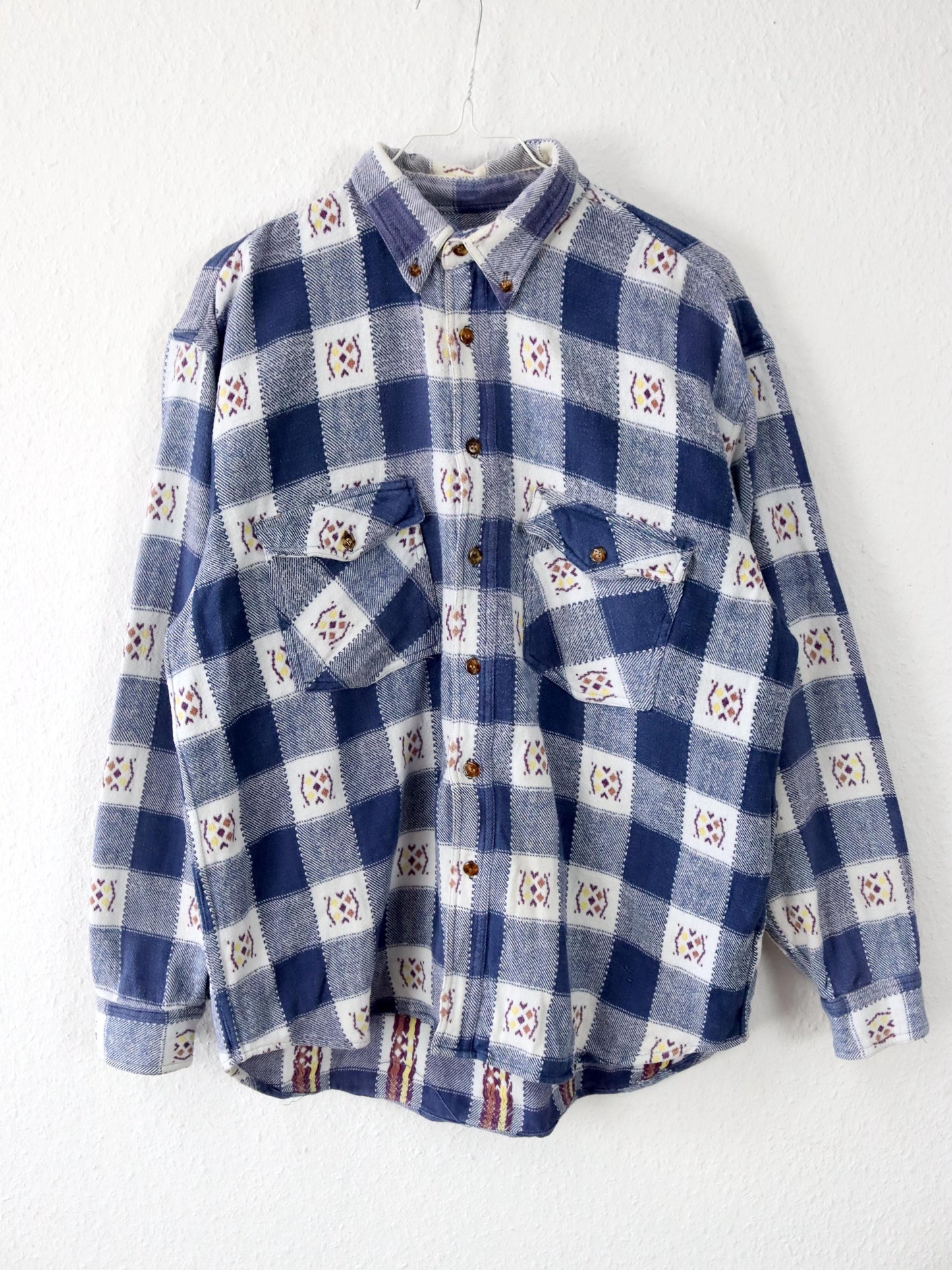 Vintage 80s 90s GOLD SHIRT flannel shirt long sleeve crazy pattern S/M
