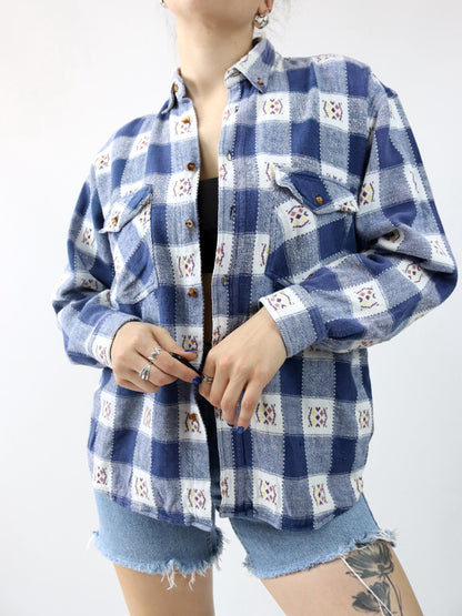 Vintage 80s 90s GOLD SHIRT flannel shirt long sleeve crazy pattern S/M