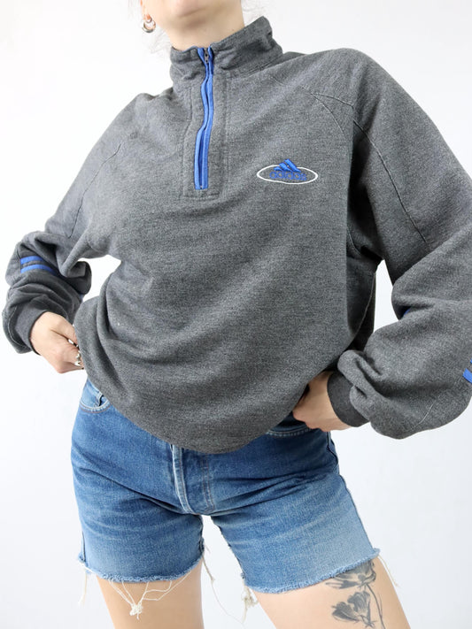 Vintage 80er 90er ADIDAS Sweatshirt Pullover graumeliert blau D6 M