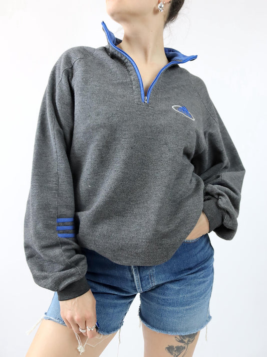 Vintage 80er 90er ADIDAS Sweatshirt Pullover graumeliert blau D6 M