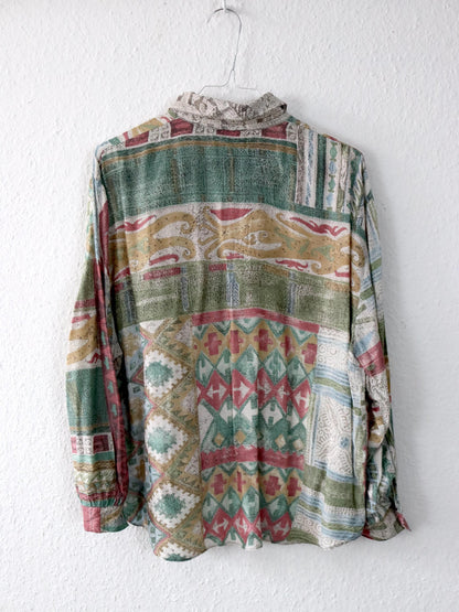 Vintage 80er 90er Bluse langarm crazy pattern Spitzkragen Made in Germany Viskose 38