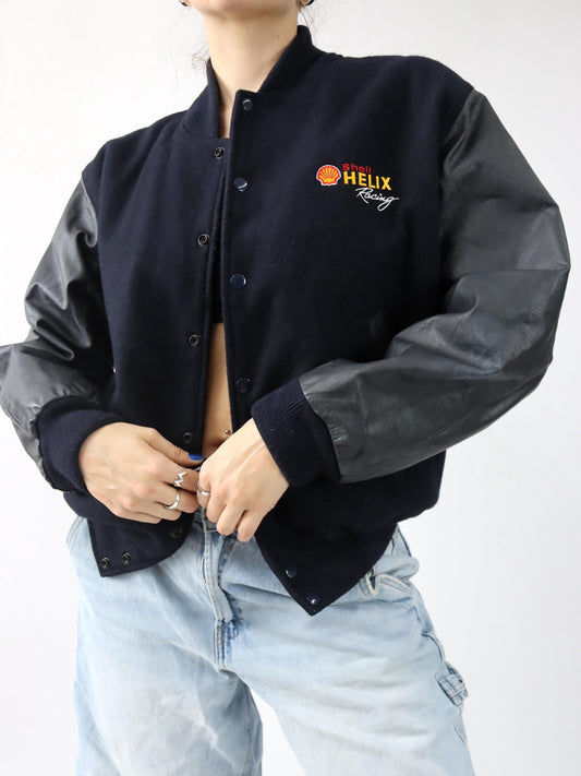 Vintage 80er 90er SIRICCO Racingjacke Bomberjacke Leder Wolle Shell Helix Racing Varsity Style Made in Australia M