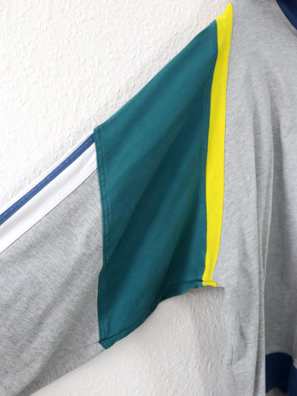 Vintage 80er 90er ADIDAS Cross Trainings Hoodie Pullover grau blau grün gelb D7 L
