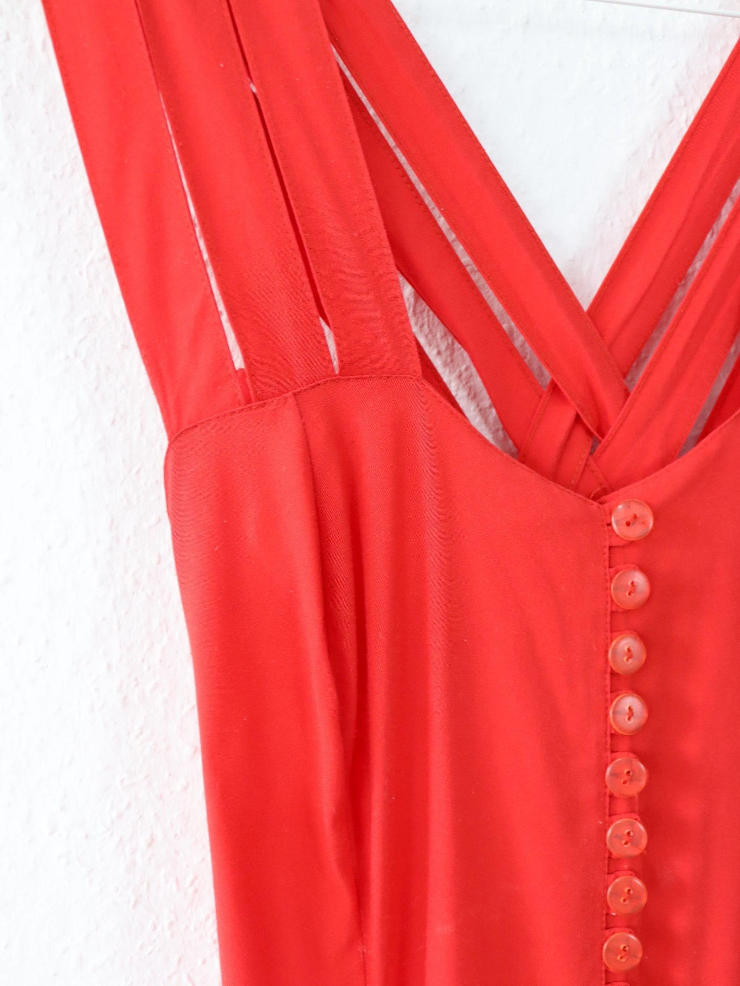 Vintage 80er 90er CHRISTIAN LE BACC Paris Jumpsuit Einteiler rot ärmellos Viskose 40