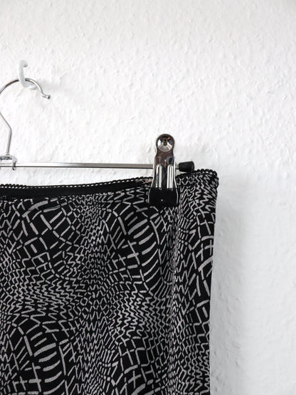 Vintage 90er 00er Y2k CANDA Midirock crazy pattern Mesh Raffung schwarz weiß 38