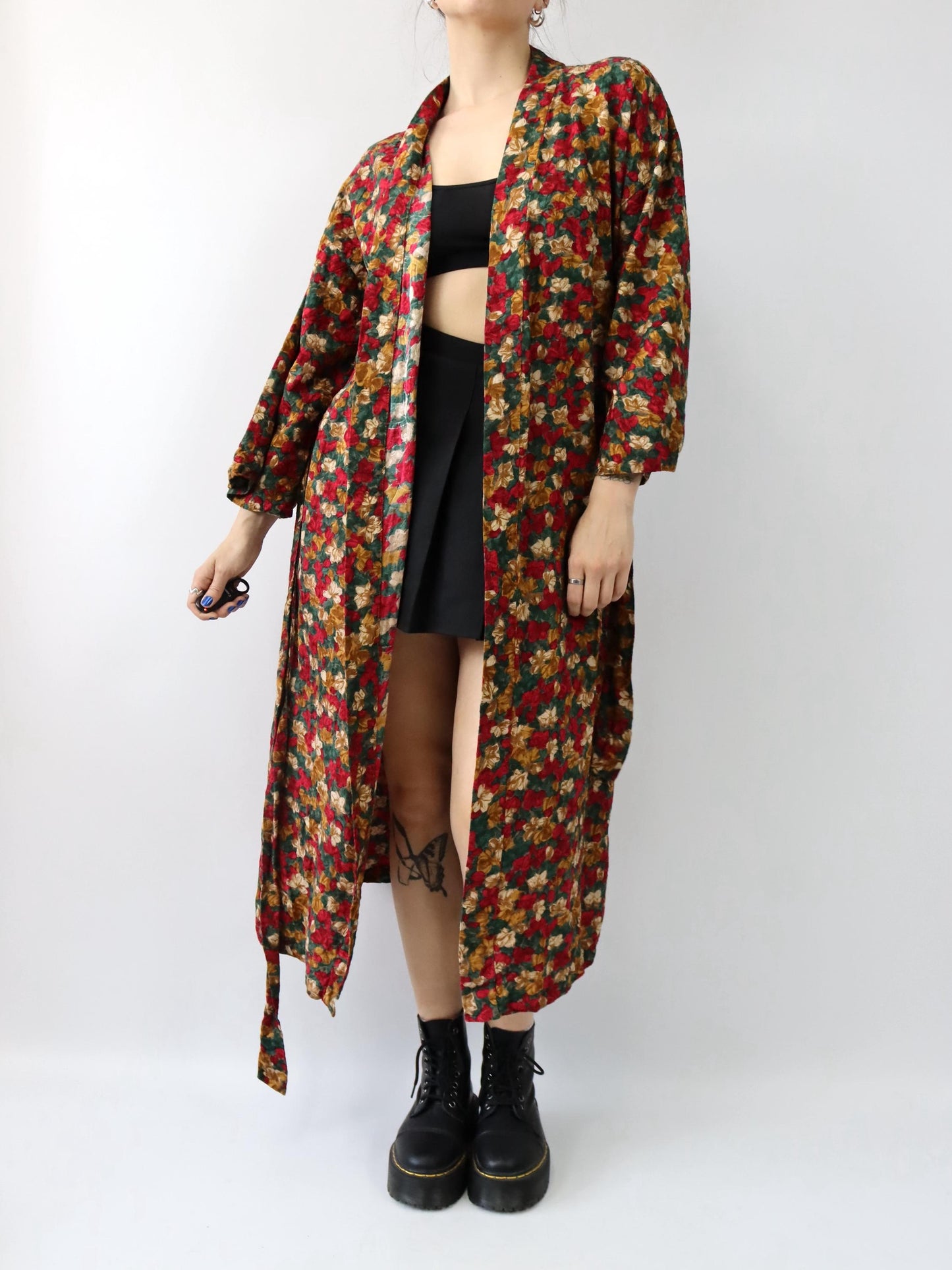Vintage 80er 90er DE BERNARDI Milano Kimono Mantel gemustert rot grün M
