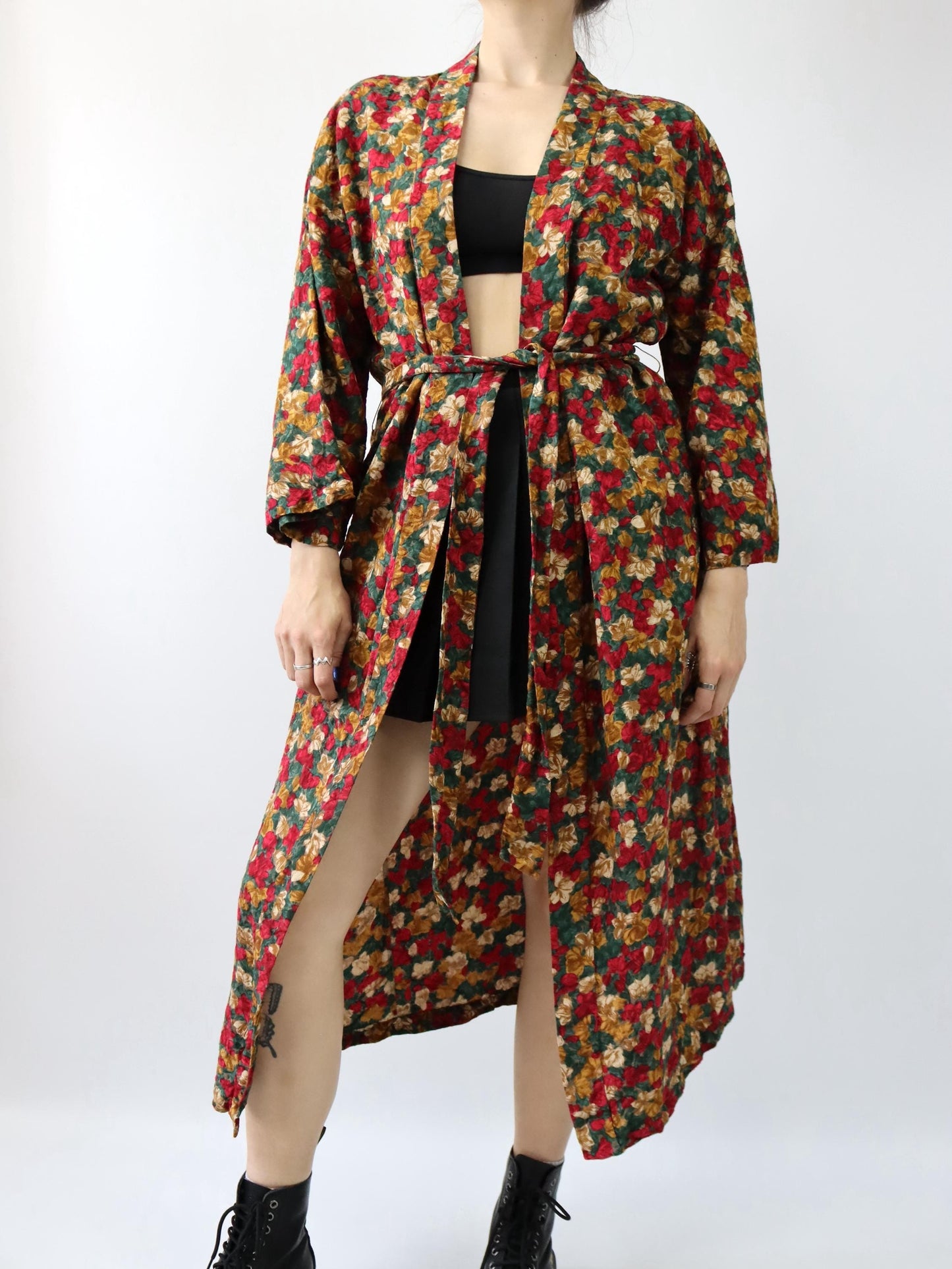 Vintage 80er 90er DE BERNARDI Milano Kimono Mantel gemustert rot grün M