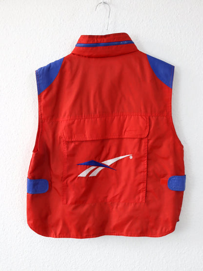 Vintage 80er 90er REEBOK Weste Cargoweste Utility Kapuze blau rot S