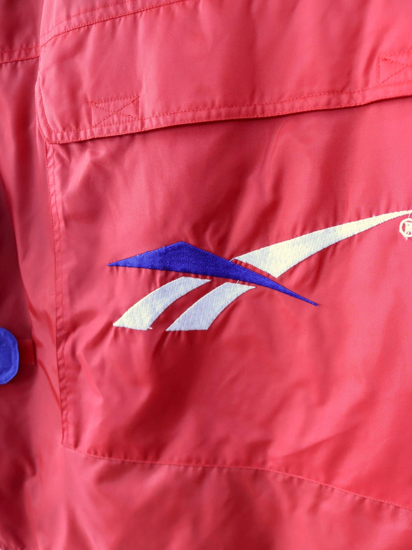 Vintage 80er 90er REEBOK Weste Cargoweste Utility Kapuze blau rot S