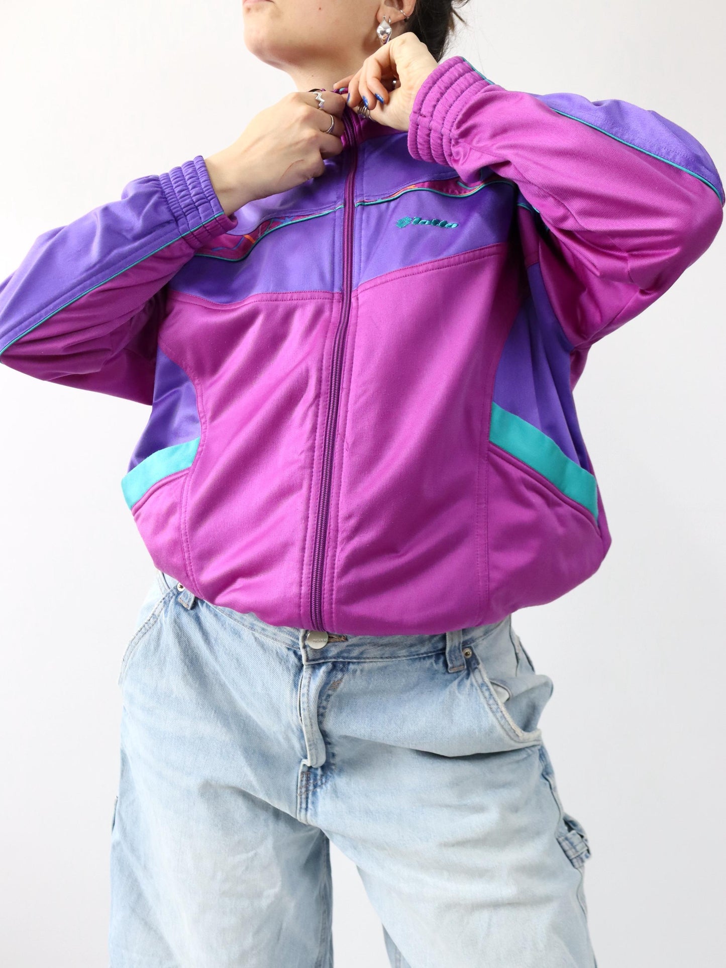 Vintage 80er 90er LOTTO Trainingsjacke Jacke Stehkragen Lila pink M