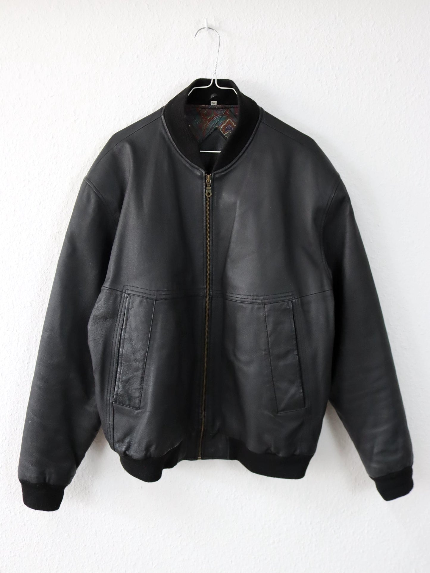 Vintage 80er 90er SHIELD Bomberjacke Lederjacke schwarz 52 L