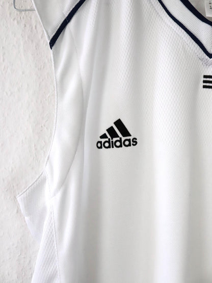 Vintage 80s 90s ADIDAS Tank Top Sleeveless White Dark Blue D40