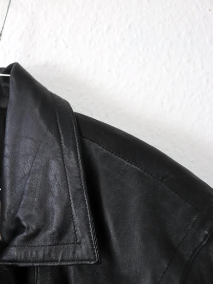 Vintage 80s 90s JCC COLLECTION Leather Jacket Leather Coat Belt Biker Jacket Black 38