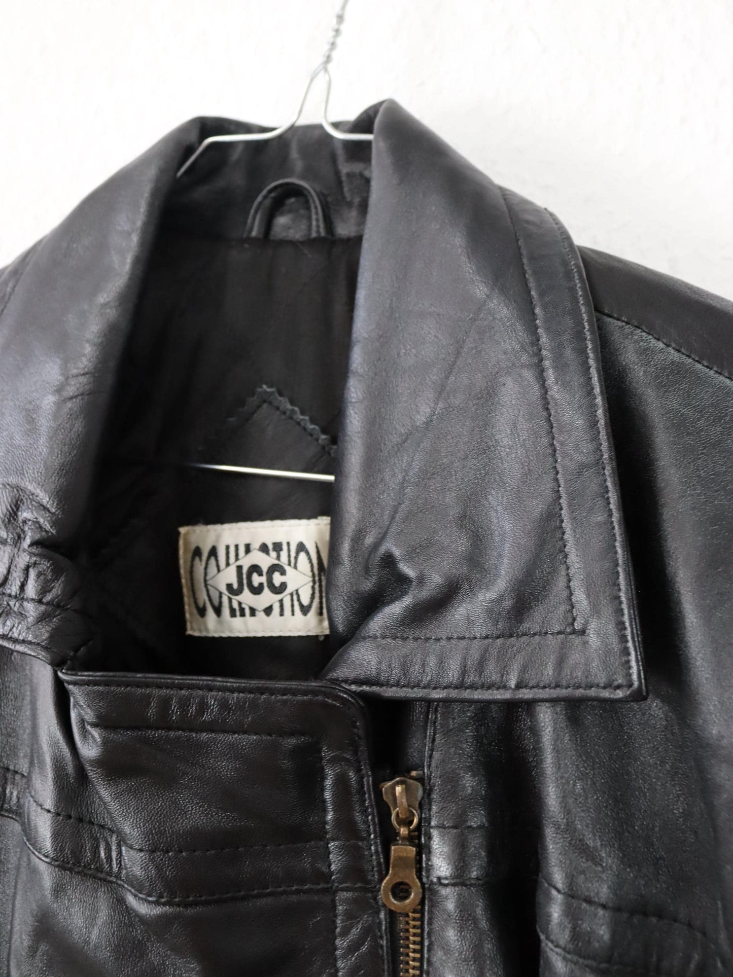 Vintage 80s 90s JCC COLLECTION Leather Jacket Leather Coat Belt Biker Jacket Black 38
