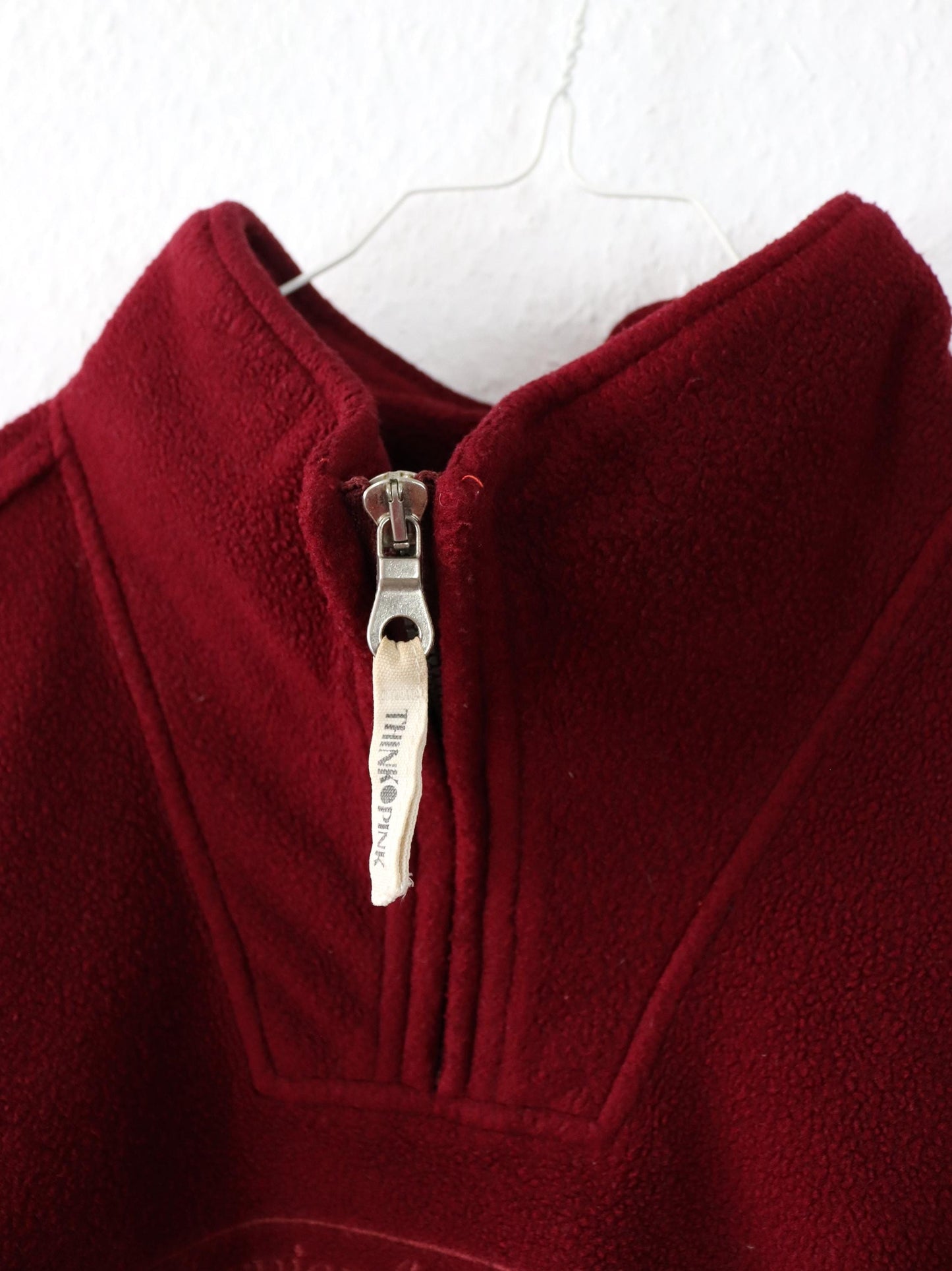 Vintage 80er 90er THINK PINK Fleecepullover Stehkragen bordeaux Stickerei XXL