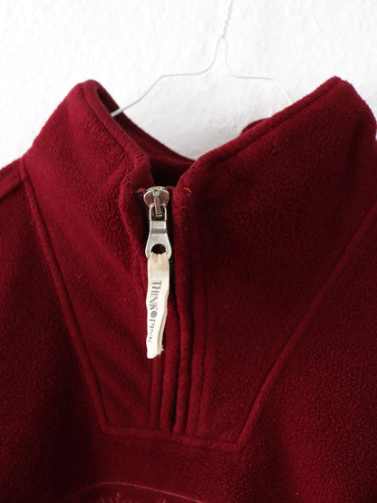 Vintage 80er 90er THINK PINK Fleecepullover Stehkragen bordeaux Stickerei XXL