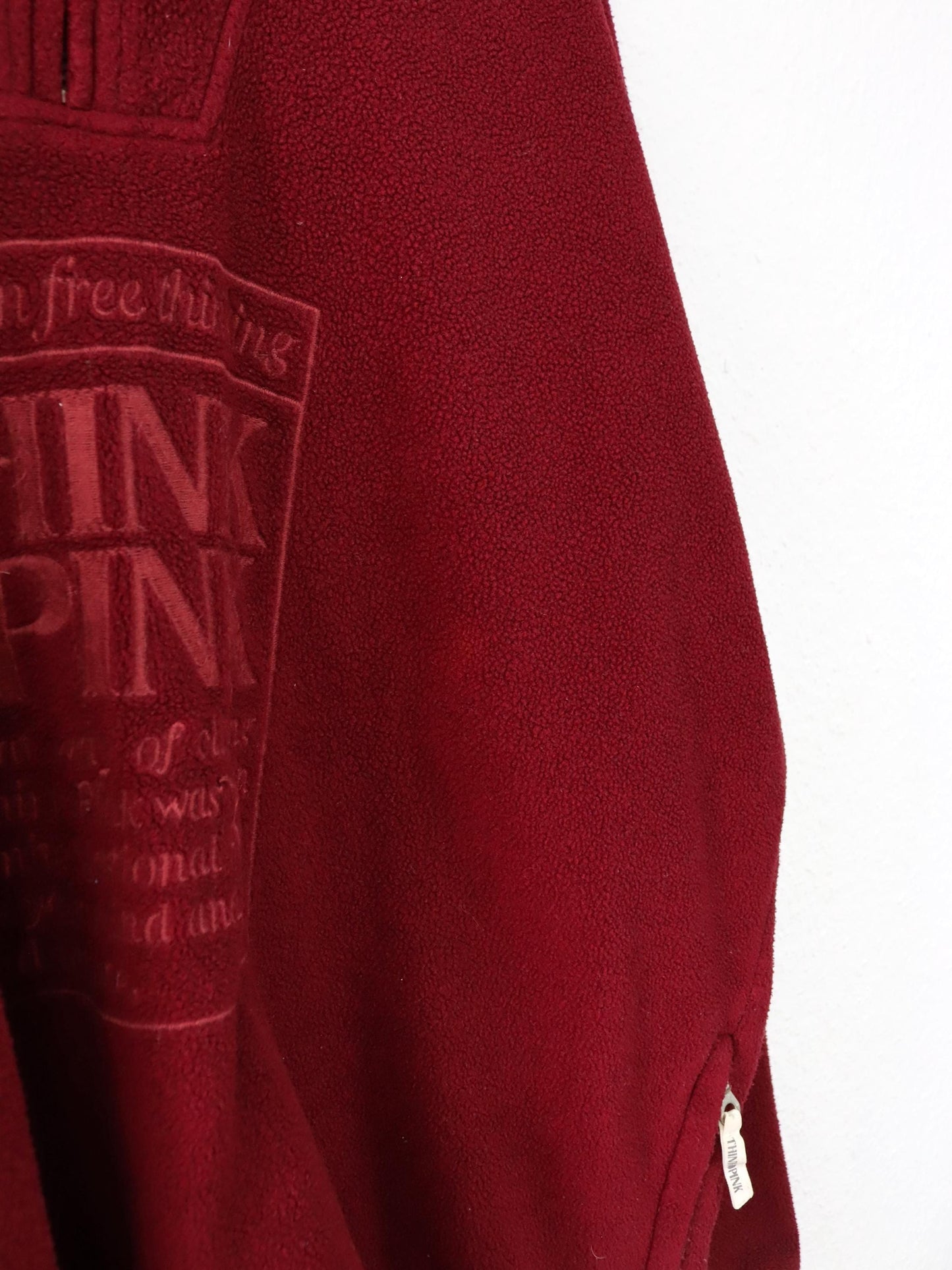 Vintage 80er 90er THINK PINK Fleecepullover Stehkragen bordeaux Stickerei XXL