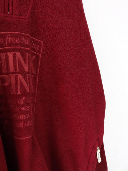 Vintage 80er 90er THINK PINK Fleecepullover Stehkragen bordeaux Stickerei XXL