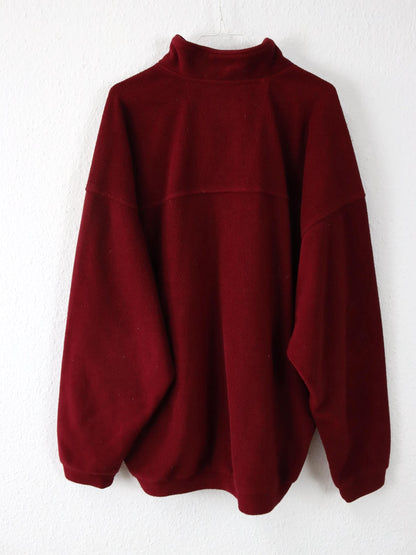 Vintage 80er 90er THINK PINK Fleecepullover Stehkragen bordeaux Stickerei XXL