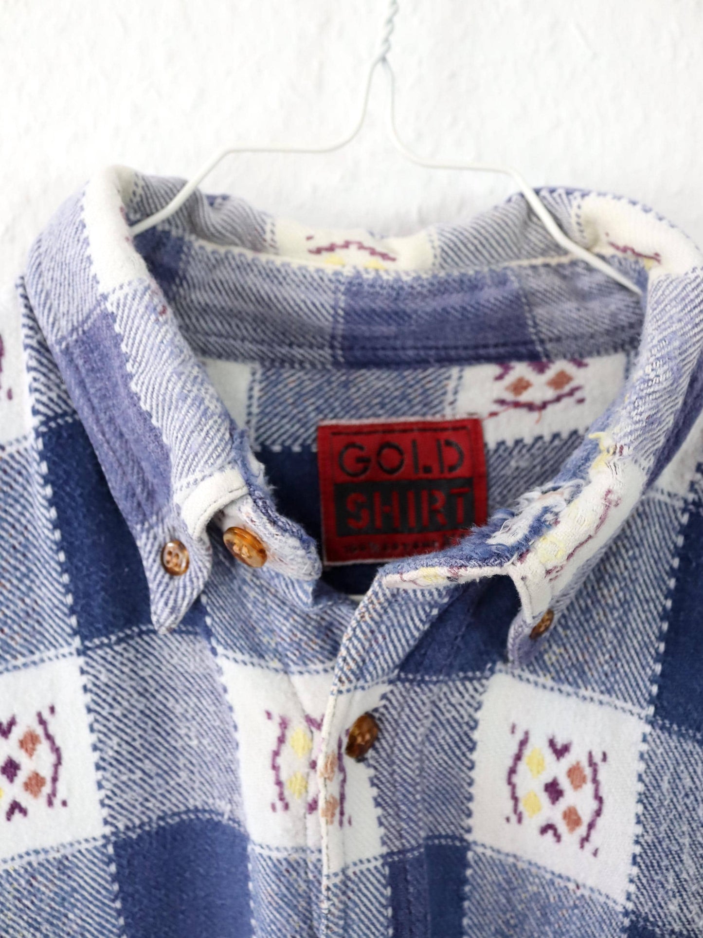 Vintage 80s 90s GOLD SHIRT flannel shirt long sleeve crazy pattern S/M