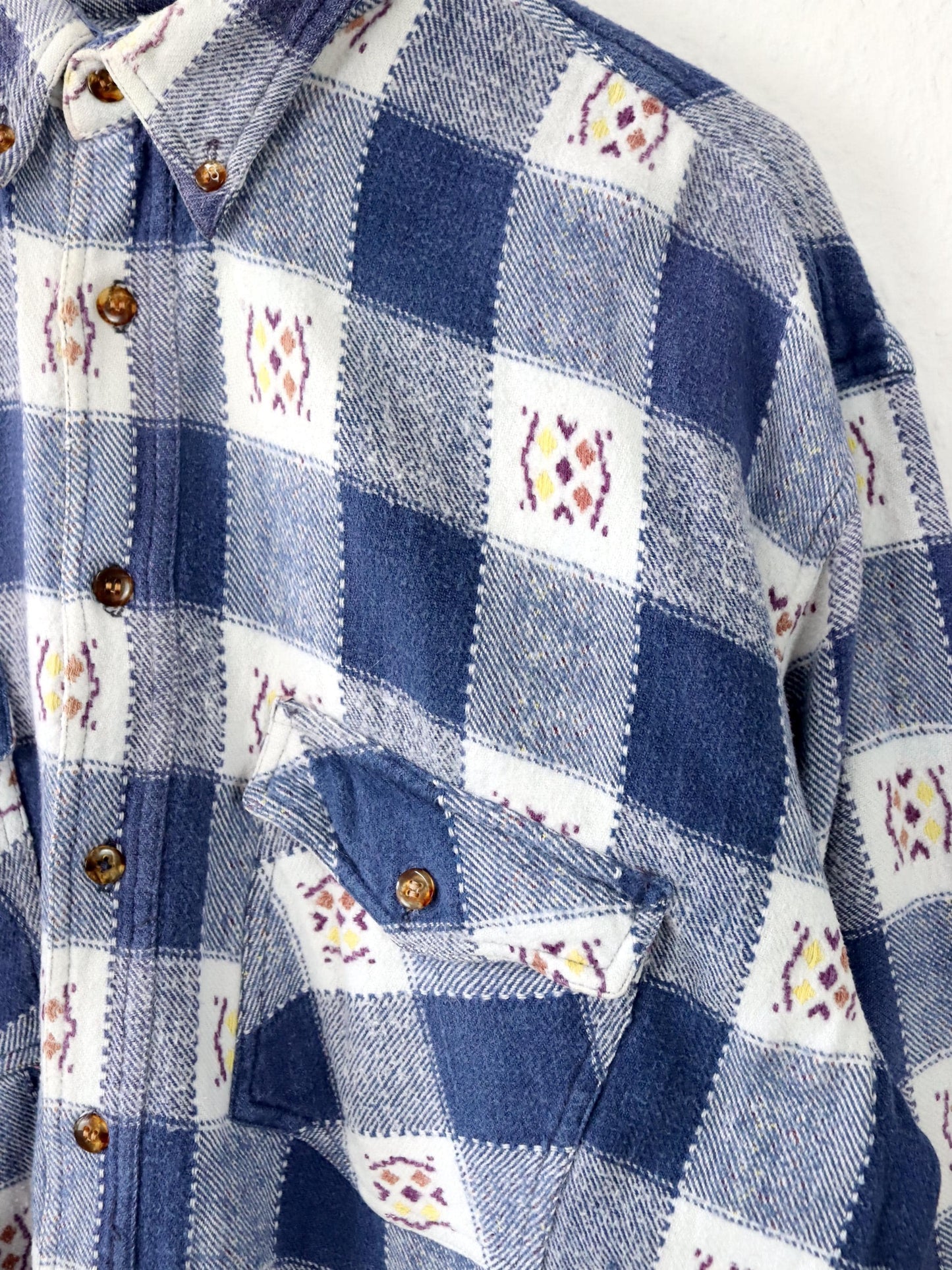 Vintage 80s 90s GOLD SHIRT flannel shirt long sleeve crazy pattern S/M