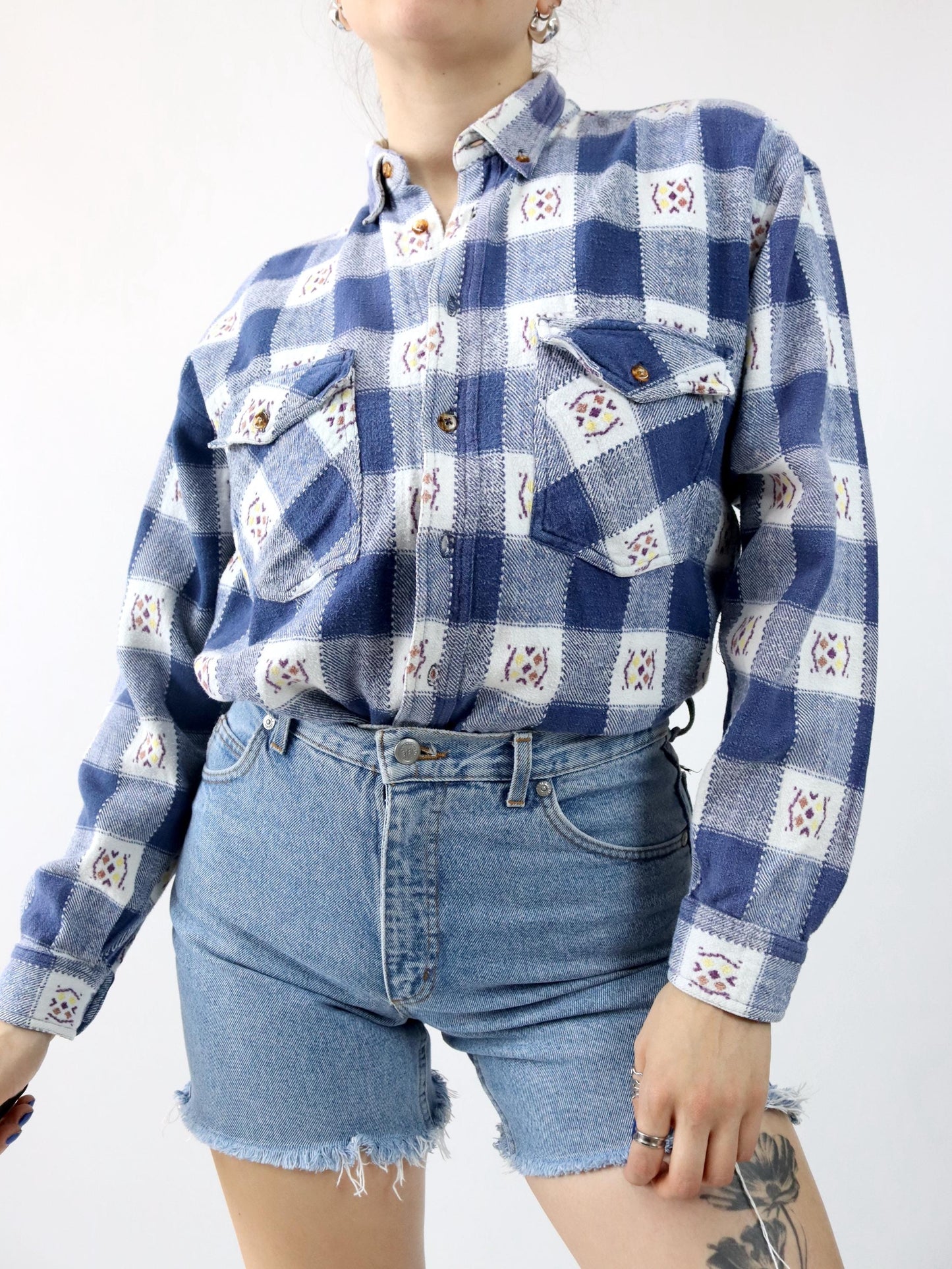 Vintage 80s 90s GOLD SHIRT flannel shirt long sleeve crazy pattern S/M