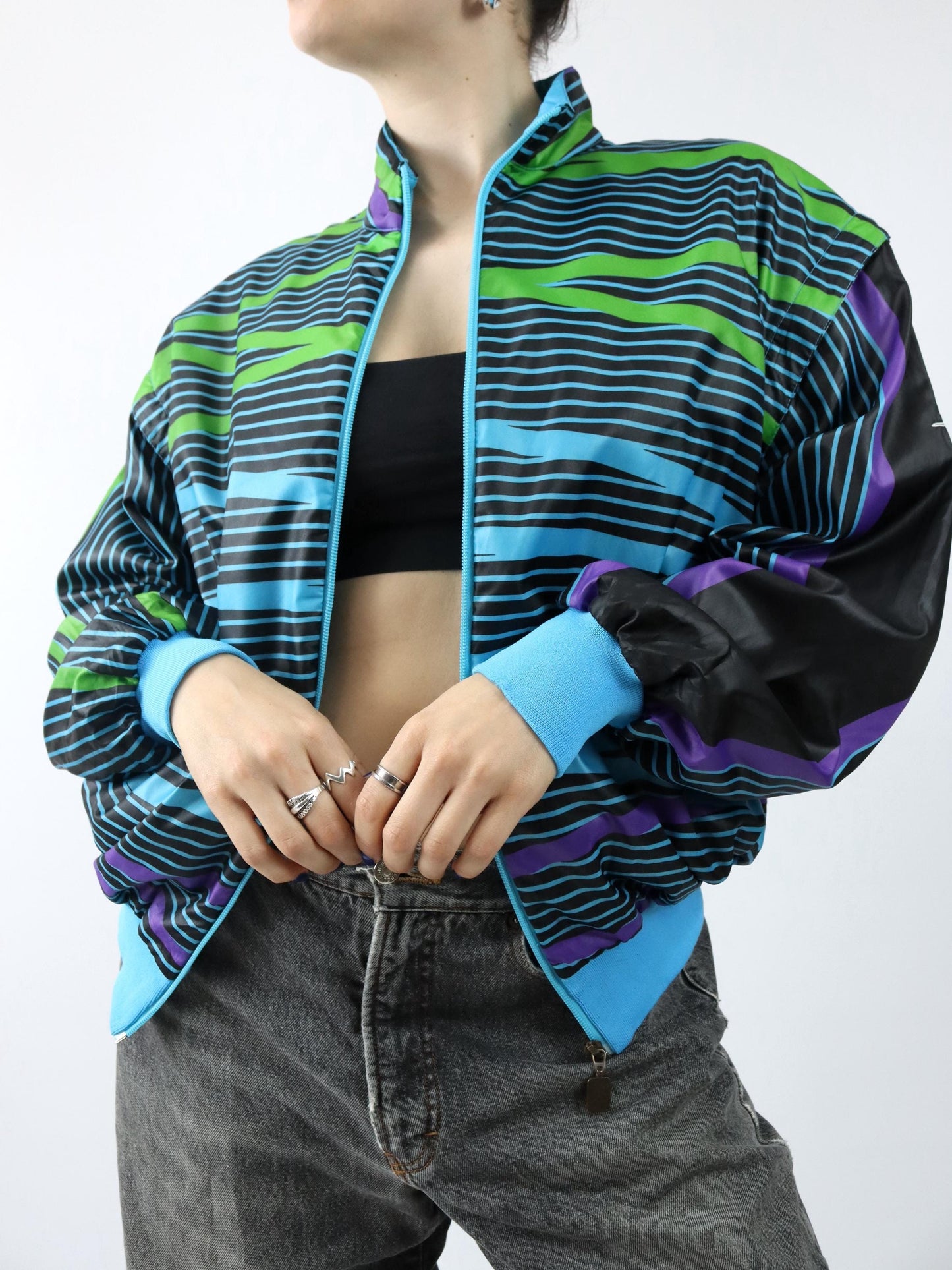 Vintage 80s 90s AUSTRALIAN Track Jacket Vest crazy pattern blue green purple 50 M/L