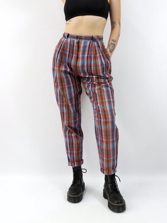 Vintage 80er 90er ANDREA MARE Bundfaltenhose Stoffhose dünn kariert highwaist 38