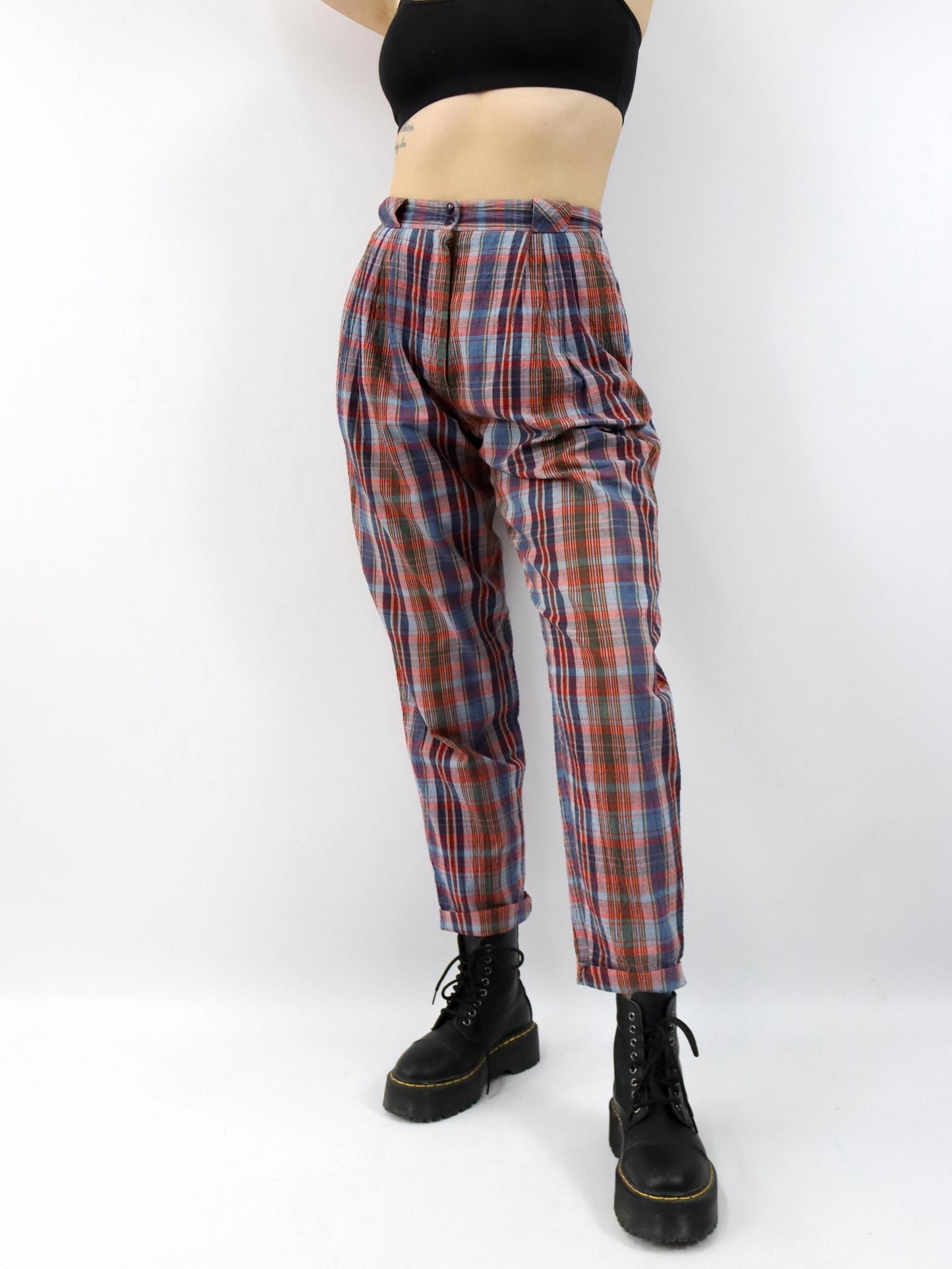 Vintage 80er 90er ANDREA MARE Bundfaltenhose Stoffhose dünn kariert highwaist 38