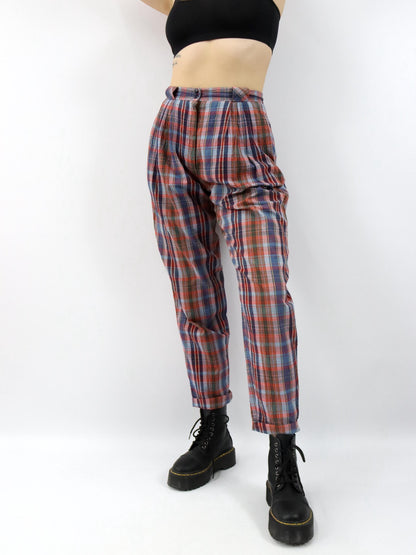 Vintage 80er 90er ANDREA MARE Bundfaltenhose Stoffhose dünn kariert highwaist 38