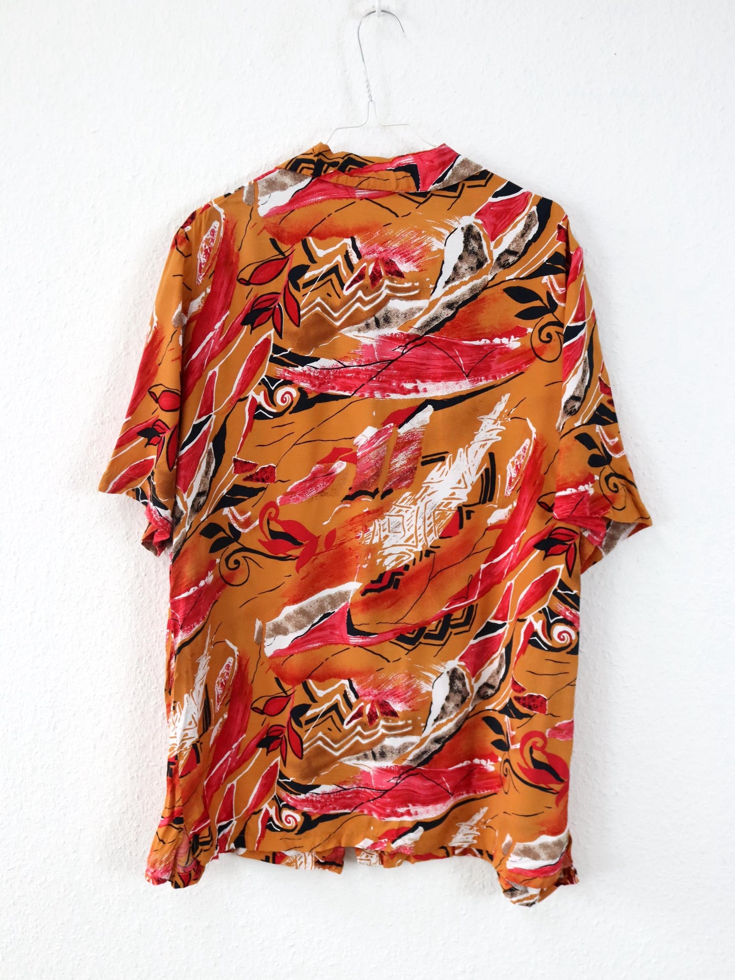 Vintage 80er 90er Hemd Bluse kurzarm crazy pattern orange rot L
