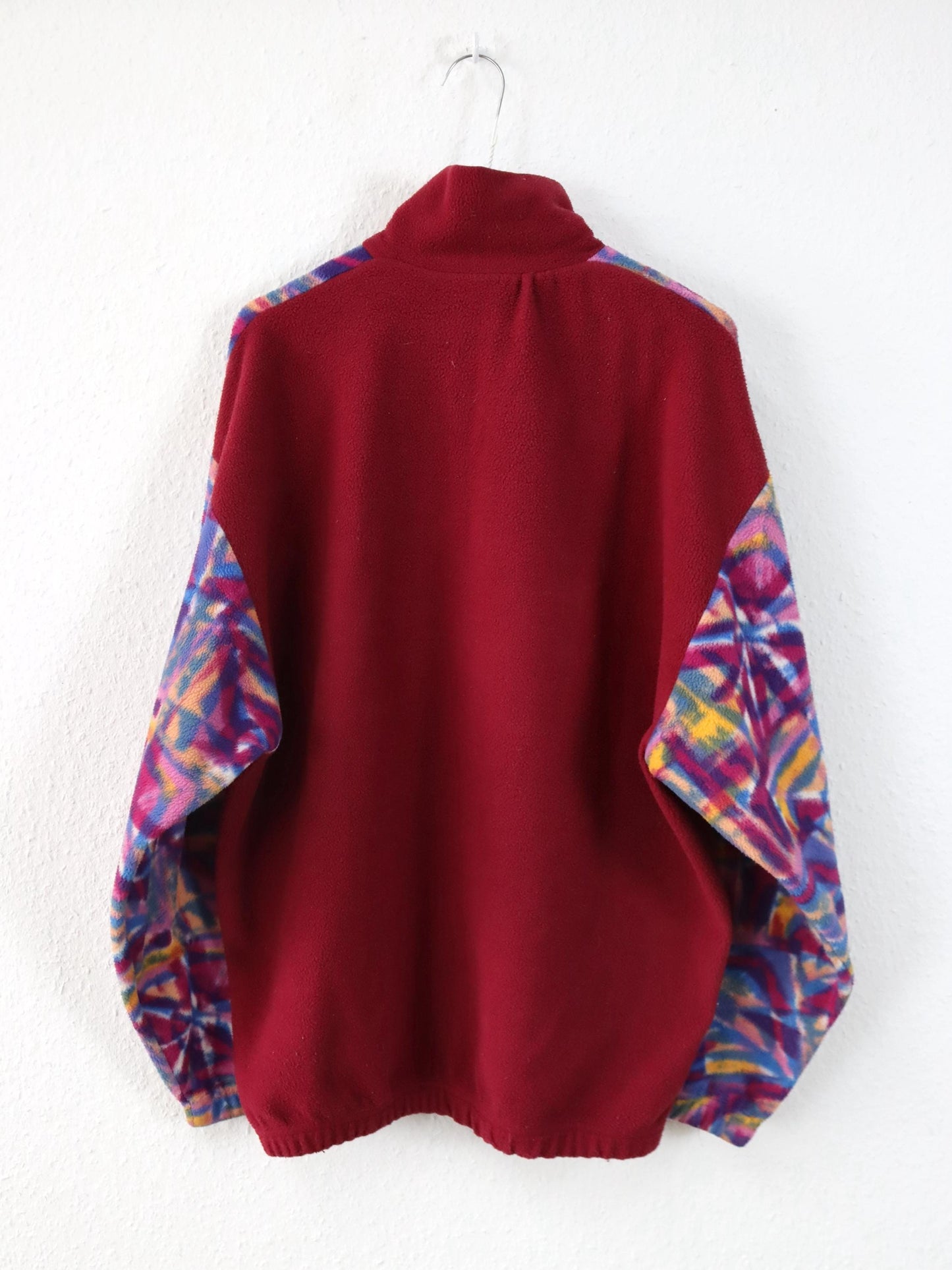 Vintage 80er 90er Fleecepullover Pullover  Stehkragen crazy pattern rot blau gelb XL