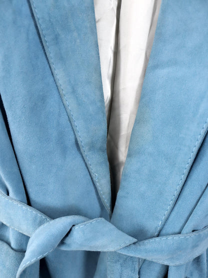 Vintage 80er 90er CASA LOPEZ Blazer Wildleder Jacke hellblau Schulterpolster Gürtel S/M