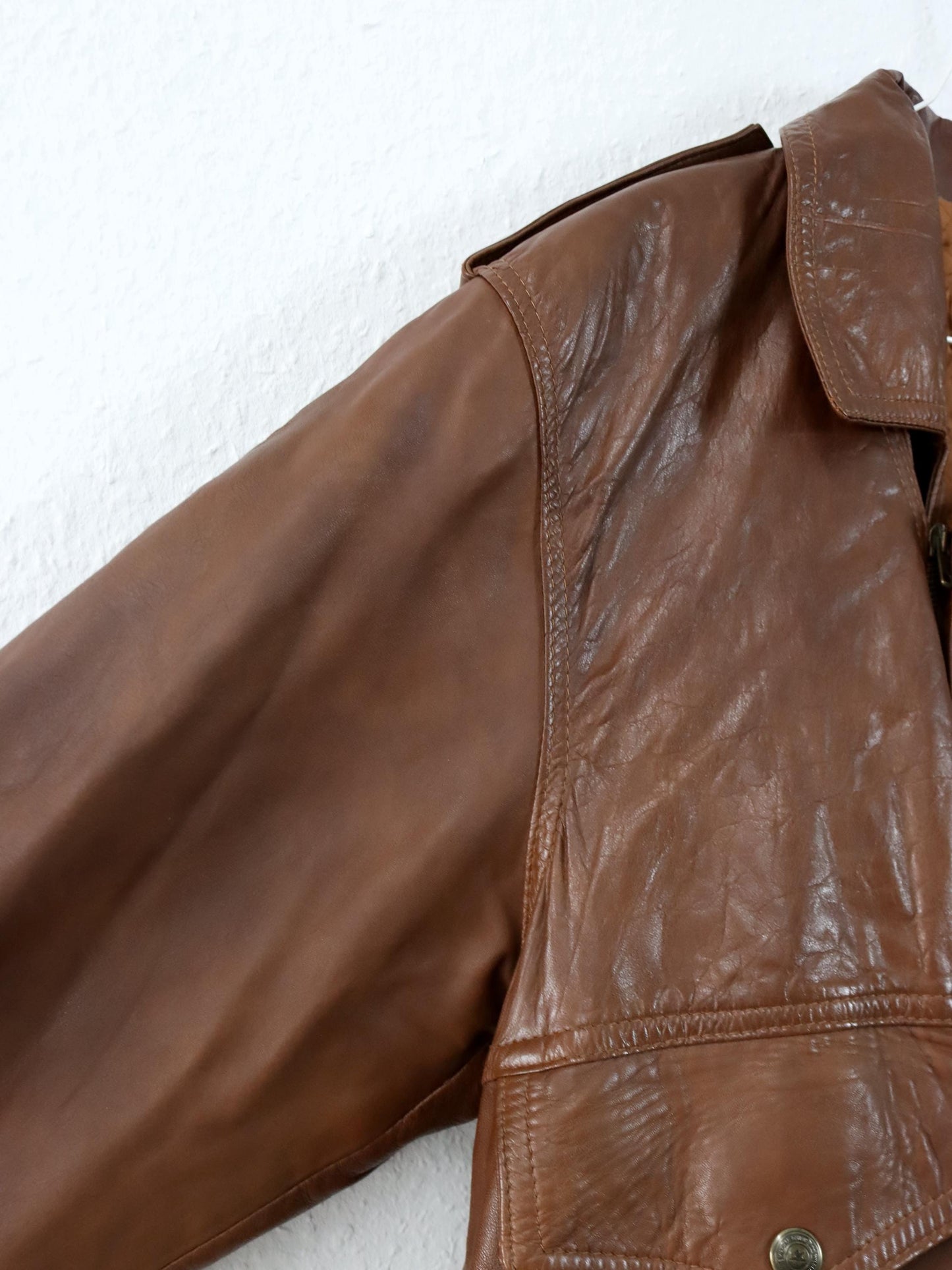 Vintage 80er 90er VERA PELLE Lederjacke Jacke Schulterpolster braun XL