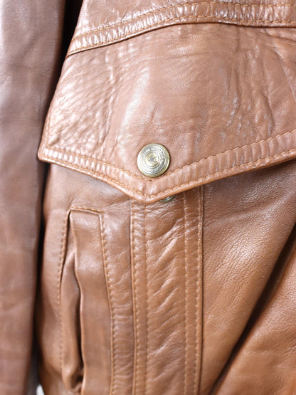 Vintage 80er 90er VERA PELLE Lederjacke Jacke Schulterpolster braun XL