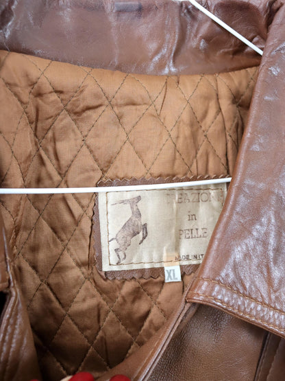Vintage 80er 90er VERA PELLE Lederjacke Jacke Schulterpolster braun XL