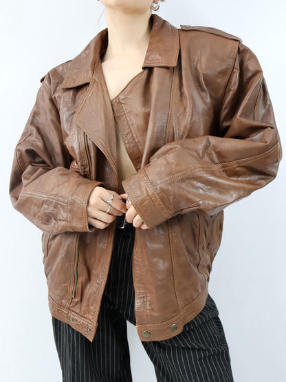Vintage 80er 90er VERA PELLE Lederjacke Jacke Schulterpolster braun XL