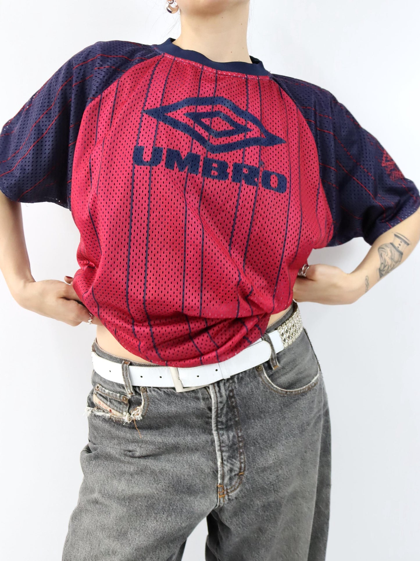 Vintage 80er 90er UMBRO Wendeshirt Trikot reversible dunkelblau rot M