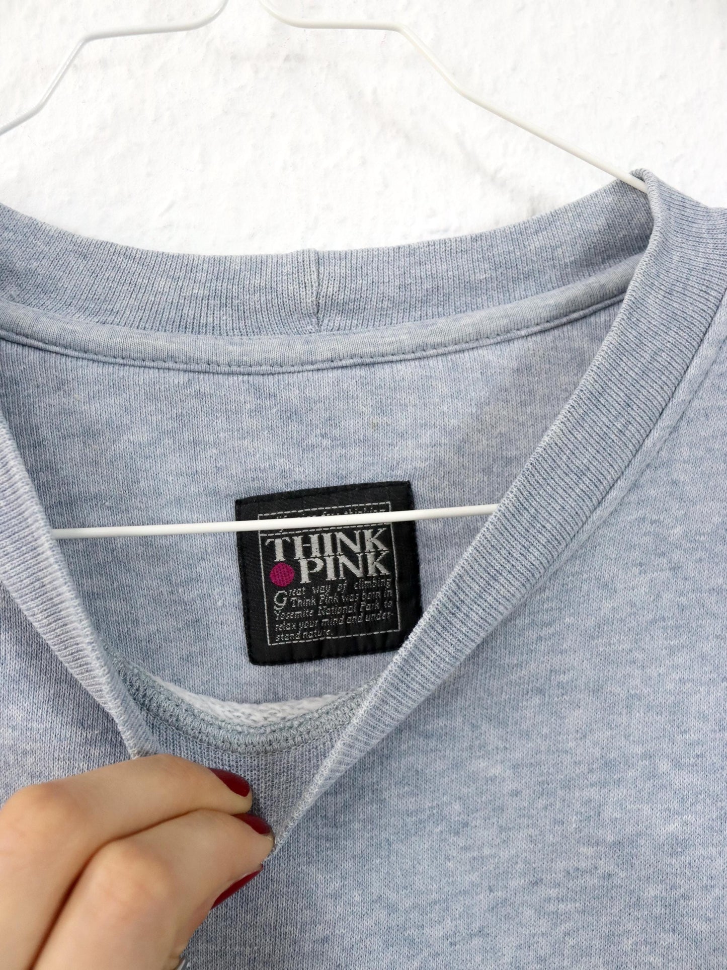 Vintage 80er 90er THINK PINK Sweatshirt Pullover Print Stickerei M