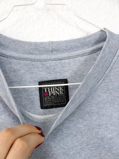 Vintage 80er 90er THINK PINK Sweatshirt Pullover Print Stickerei M